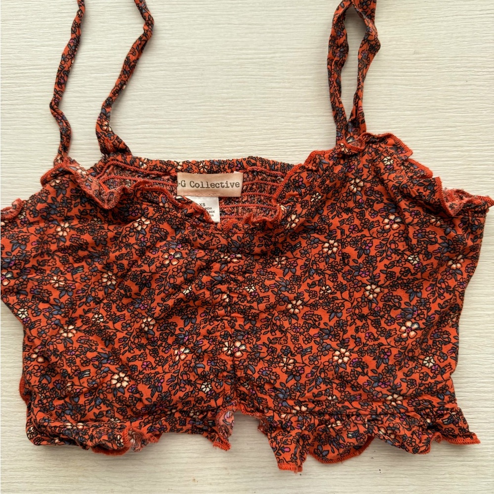 Egg Collective Orange Ruffled Crop Camisole